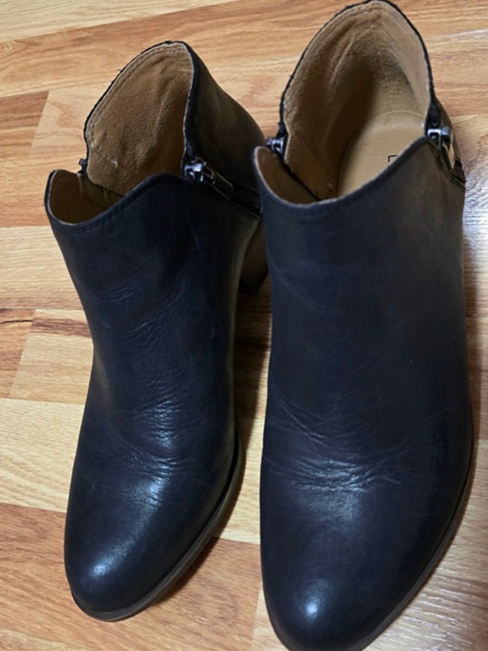 Lucky Brand Black Leather Ankle Booties with Side Zip Detail